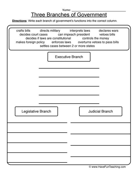 3 branches of government worksheet pdf free